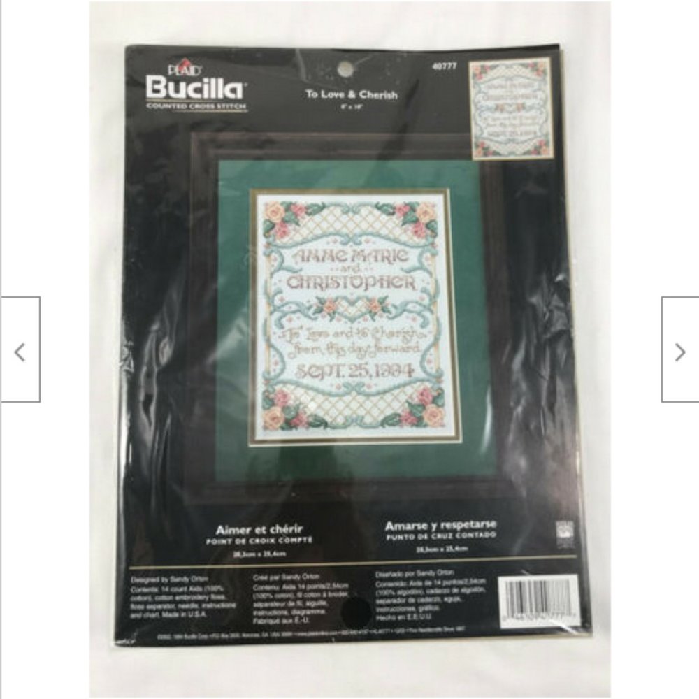 Bucilla Cross Stitch Kit #40777 To Love & Cherish Wedding Anniversary Keepsake